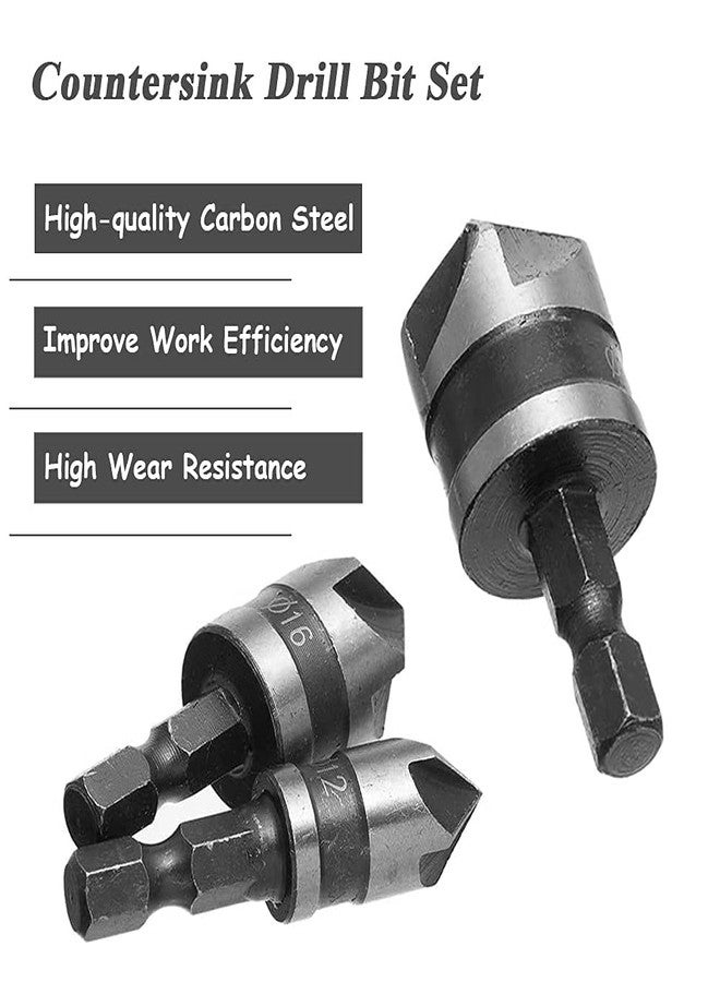 NityaEcommerce 3 Pieces 5 Flute 90 Degree Chamfering Countersink Drill Bit Set, 1/4 Inch Hex Shank HSS Countersink Drill Bits for Woodworking Countersinking Drilling Tool 12mm 16mm 19mm - Image 5
